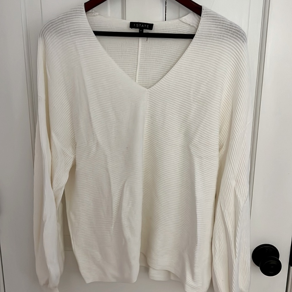 Nordstrom Slate brand ribbed v-neck sweater with bloused sleeves